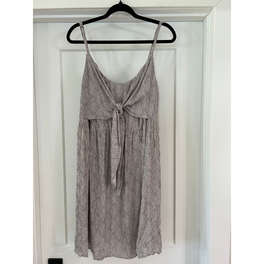 NEW Forever 21 Plus 2X Striped Tie Front Mini Dress Taupe Black Woven Coastal